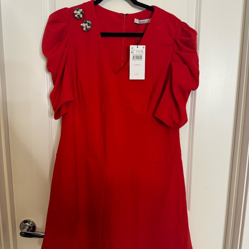 Embellished Red Midi Dress